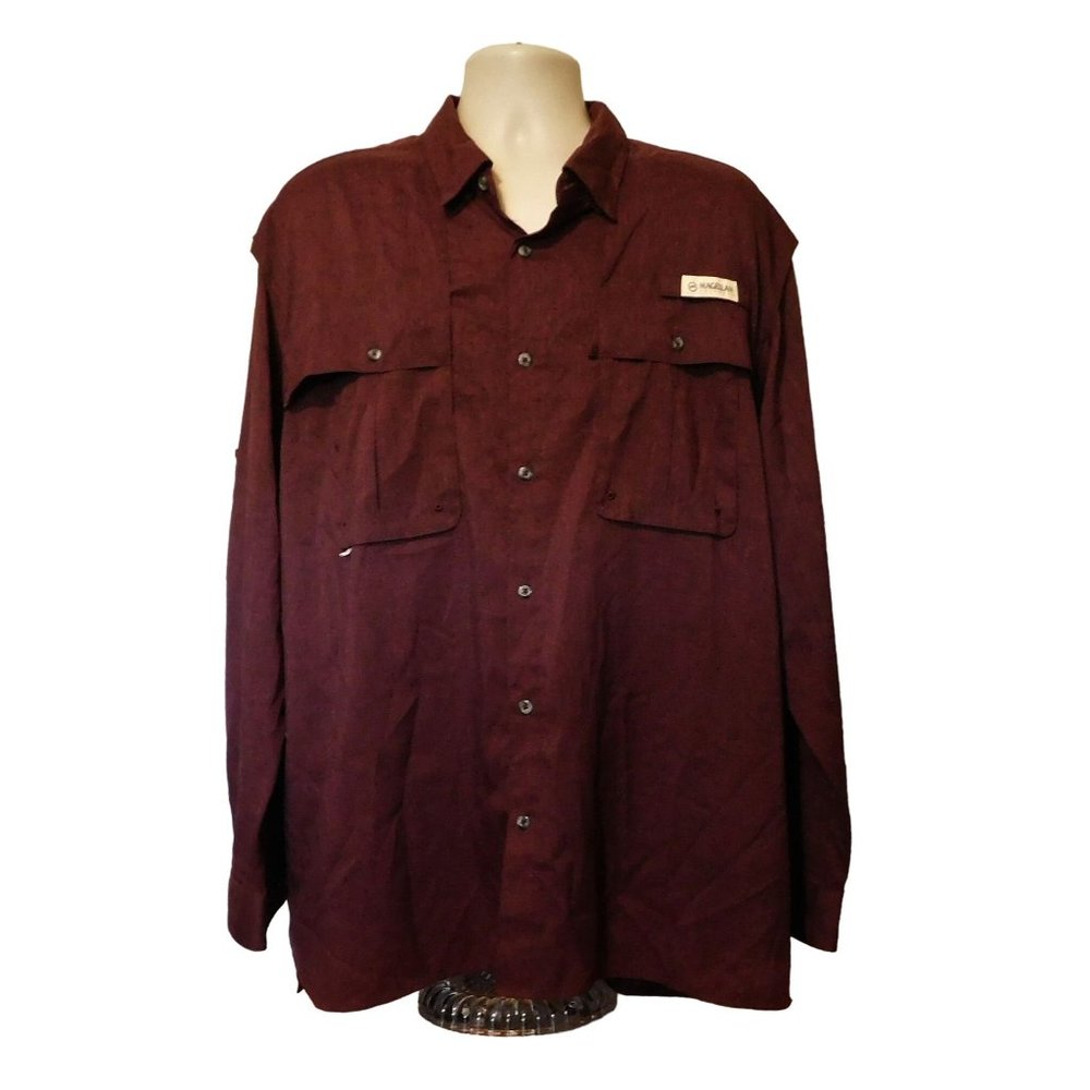 Magellan Fish Gear Shirt XL Maroon Relaxed Fit Adjustable Long Sleeves Vented - Picture 1 of 9